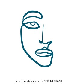 Abstract continuous line drawing face. Minimalism beauty logo isolated on white background. Fashion hand drawn vector. 