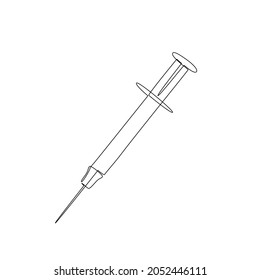 Abstract continuous line drawing of injecting syringe. Simple line medical icons isolated on white background. Vector illustration for healthcare, vaccination design