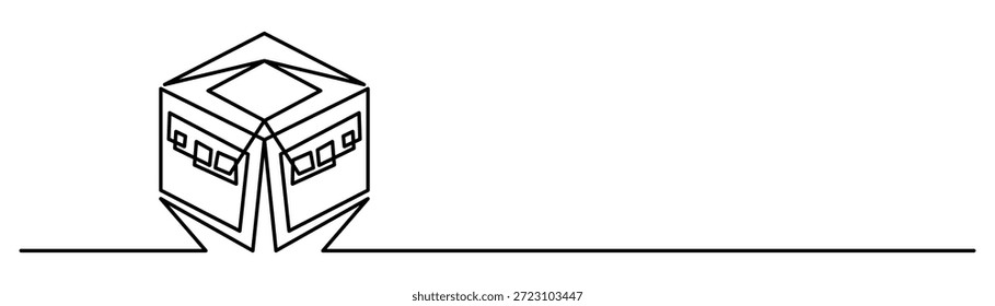 Dibujo Abstractas de línea continua del lugar sagrado de Kaaba en la Meca