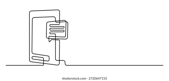 Abstract continuous line drawing of mobile phone with message speech bubble minimalist vector