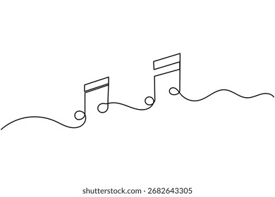 Abstract continuous line drawing of music notes and treble clef, ideal for art, posters, and music themes