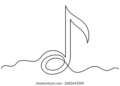 Abstract continuous line drawing of music notes and treble clef, ideal for art, posters, and music themes