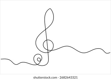 Abstract continuous line drawing of music notes and treble clef, ideal for art, posters, and music themes