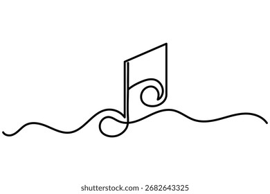 Abstract continuous line drawing of music notes and treble clef, ideal for art, posters, and music themes