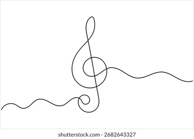 Abstract continuous line drawing of music notes and treble clef, ideal for art, posters, and music themes