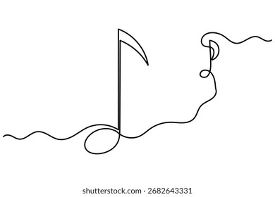 Abstract continuous line drawing of music notes and treble clef, ideal for art, posters, and music themes