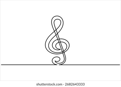 Abstract continuous line drawing of music notes and treble clef, ideal for art, posters, and music themes