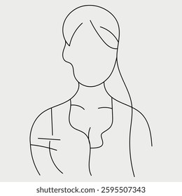 Abstract continuous line drawing of a serene woman with flowing hair on a light background.
