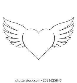  Abstract Continuous Line Drawing: Winged Heart – Black and White Love Art heart with wings