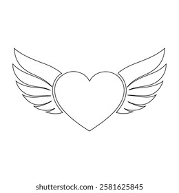  Abstract Continuous Line Drawing: Winged Heart – Black and White Love Art heart with wings