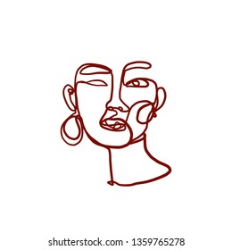 Abstract continuous line drawing a woman head. Minimalism beauty logo isolated on white background. Fashion hand drawn vector. 
