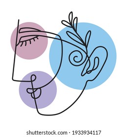 abstract continuous line face floral