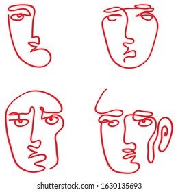 abstract continuous line face set vector illustration.