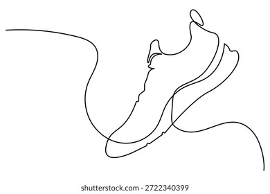 Obra de arte de la línea continua Abstractas de la zapatilla de deporte con un cordón que fluye largo, talla mínima lisa del contorno, equilibrio de ritmo moderno, conveniente para la marca, los carteles, la decoración y el márketing elegante del calzado