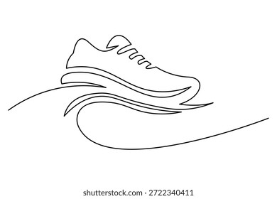 Obra de arte Abstractas de la línea continua de la zapatilla de deporte con el flujo inspirado del movimiento de la llama, la talla mínima lisa del contorno, la composición moderna dinámica, conveniente para la marca, los carteles, la decoración y las promociones energéticas del calzado