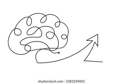 Abstract continuous lines arrows with brain drawing on white as background. Vector