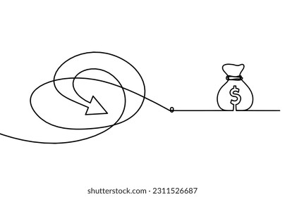 Abstract continuous lines arrows and dollar as drawing on white background