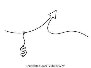 Abstract continuous lines arrows with dollar drawing on white as background. Vector