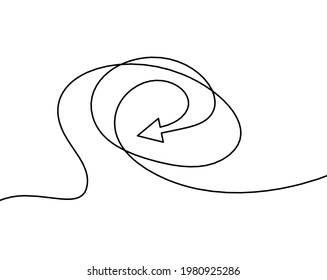 Abstract continuous lines arrows drawing on white as background. Vector