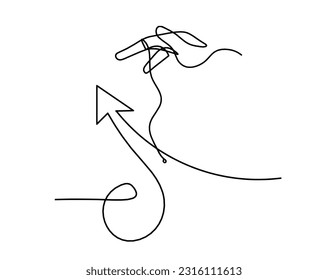 Abstract continuous lines arrows and hand as drawing on white background