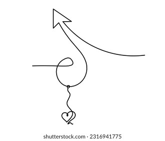 Abstract continuous lines arrows and heart as drawing on white background