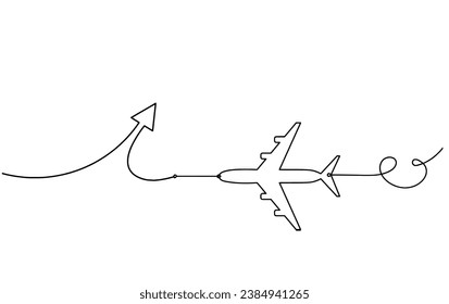Abstract continuous lines arrows with plane drawing on white as background. Vector