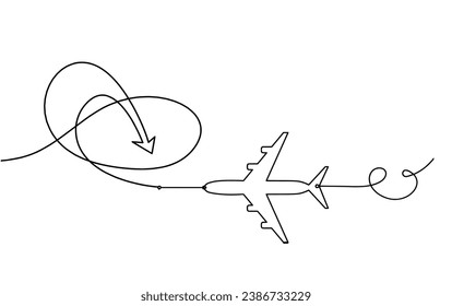 Abstract continuous lines arrows with plane drawing on white as background. Vector