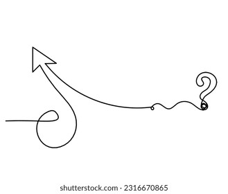 Abstract continuous lines arrows and question mark as drawing on white background