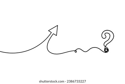 Abstract continuous lines arrows with question mark drawing on white as background. Vector