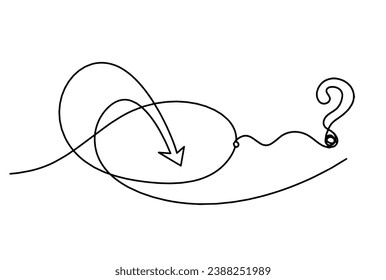 Abstract continuous lines arrows with question mark drawing on white as background. Vector