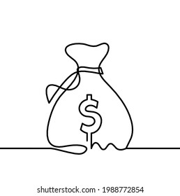 Resumen de líneas continuas dibujando como bolsa de dólares sobre fondo blanco. Vector