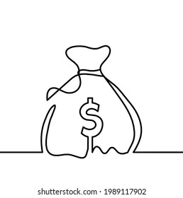 Abstract continuous lines drawing as bag of dollars on white background. Vector
