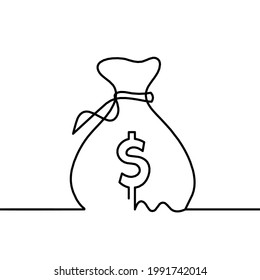 Abstract continuous lines drawing as bag of dollars on white background. Vector
