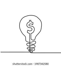 Resumen de líneas continuas dibujando como lámpara de dólares sobre fondo blanco. Vector