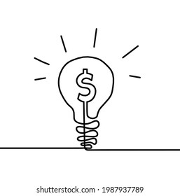 Resumen de líneas continuas dibujando como lámpara de dólares sobre fondo blanco. Vector
