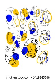 Abstract Continuous One line art, human face, contemporary modern vector illustration 
