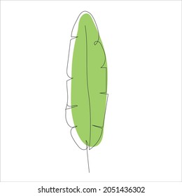 Abstract Continuous one line art with black and green botanical banana 
leaf  illustration with clover. Simple digital vector art graphic illustration.