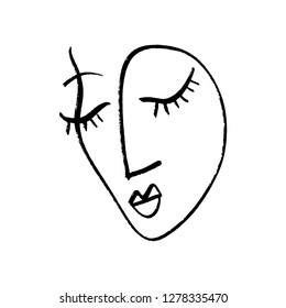 Abstract continuous one line drawing, woman face. Modern style portrait. Vector illustration.