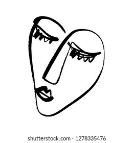 Abstract continuous one line drawing, woman face. Modern style portrait. Vector illustration.
