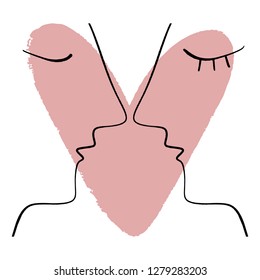 Abstract continuous one line drawing faces. Couple in love. Psychology of relationship logo