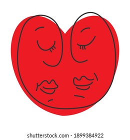 Abstract continuous one line drawing faces. Couple in love. Vector illustration