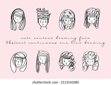 Resumen dibujo continuo de una línea, cara de mujer. Retrato de estilo moderno. Ilustración vectorial,Fashion One line dibujar caras de mujeres