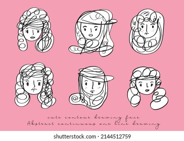 Abstract continuous one line drawing, woman face. Modern style portrait. Vector illustration,Fashion One line drawing women faces