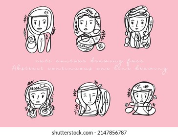 Abstract continuous one line drawing, woman face. Modern style portrait. Vector illustration,Fashion One line drawing women faces