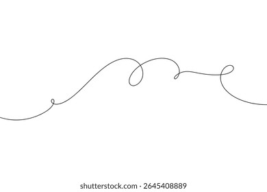 Abstrata linha de corda fina contínua com curlicues, dobra-se em um fundo branco, vetor. O elemento gráfico moderno para o fundo, decoração e design é desenhado à mão