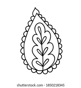 abstract contour leaf isolated on white. Hand drawn flower doodle element for photo book decoration