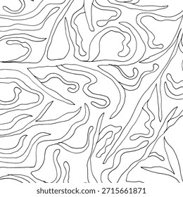 Fondo de línea de contorno Abstractas. Patrón topográfico moderno con curvas orgánicas y líneas onduladas. Textura de Vector blanco y negro mínima perfecta para carteles, empaques, marcas y diseño de superficies.