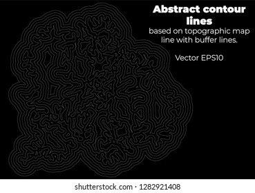 Abstract contour lines based on topographic map line with buffer lines on black background. Similar to human brain diagram. 