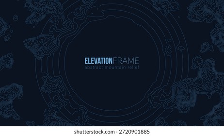 Abstract contour mountain elevation landscape map. Abstract minimal relief topographic map. Terrain contour vector grid with a central place for text.