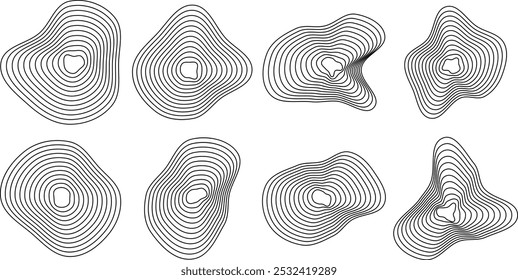 Abstract contour shapes. Natural texture lines. Vector outline illustration bundle.